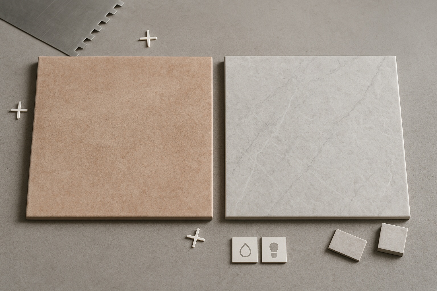 Neutral tile samples and design materials